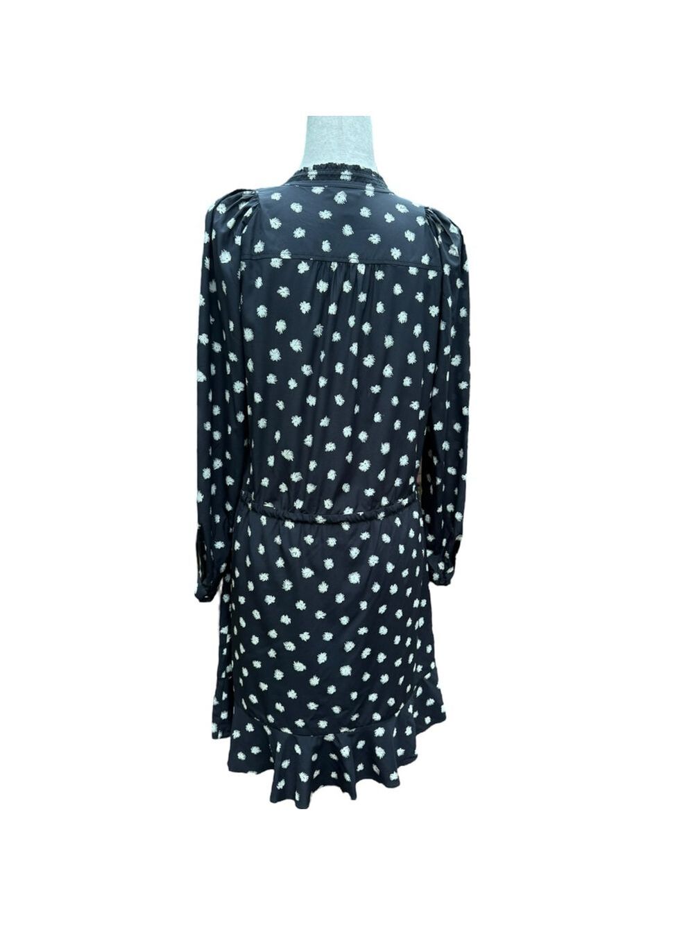 Rebecca Taylor Silk Floral Mini Dress Black White Ruffle Hem Belted Feminine 8 M - Picture 9 of 14
